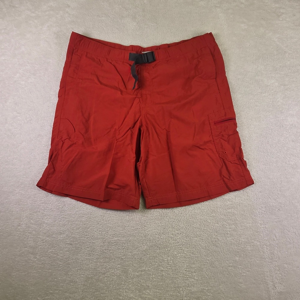 Columbia Mens Red Nylon Hiking Shorts Large Integrated Belt Cargo Pocket